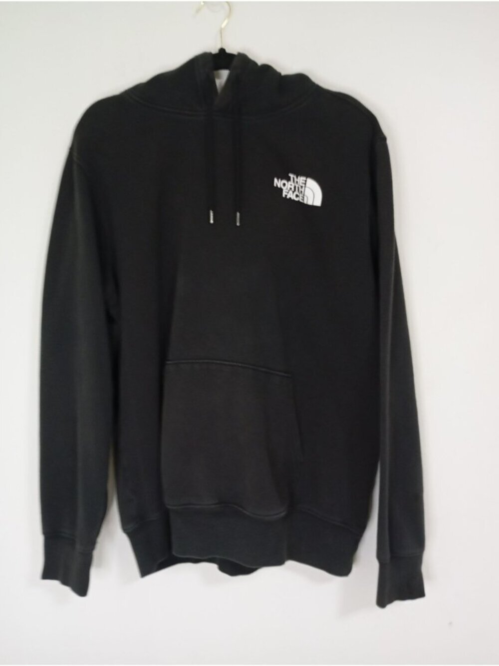 The North Face Mens Black Hoodie Large Logo Front & Back Cotton Blend